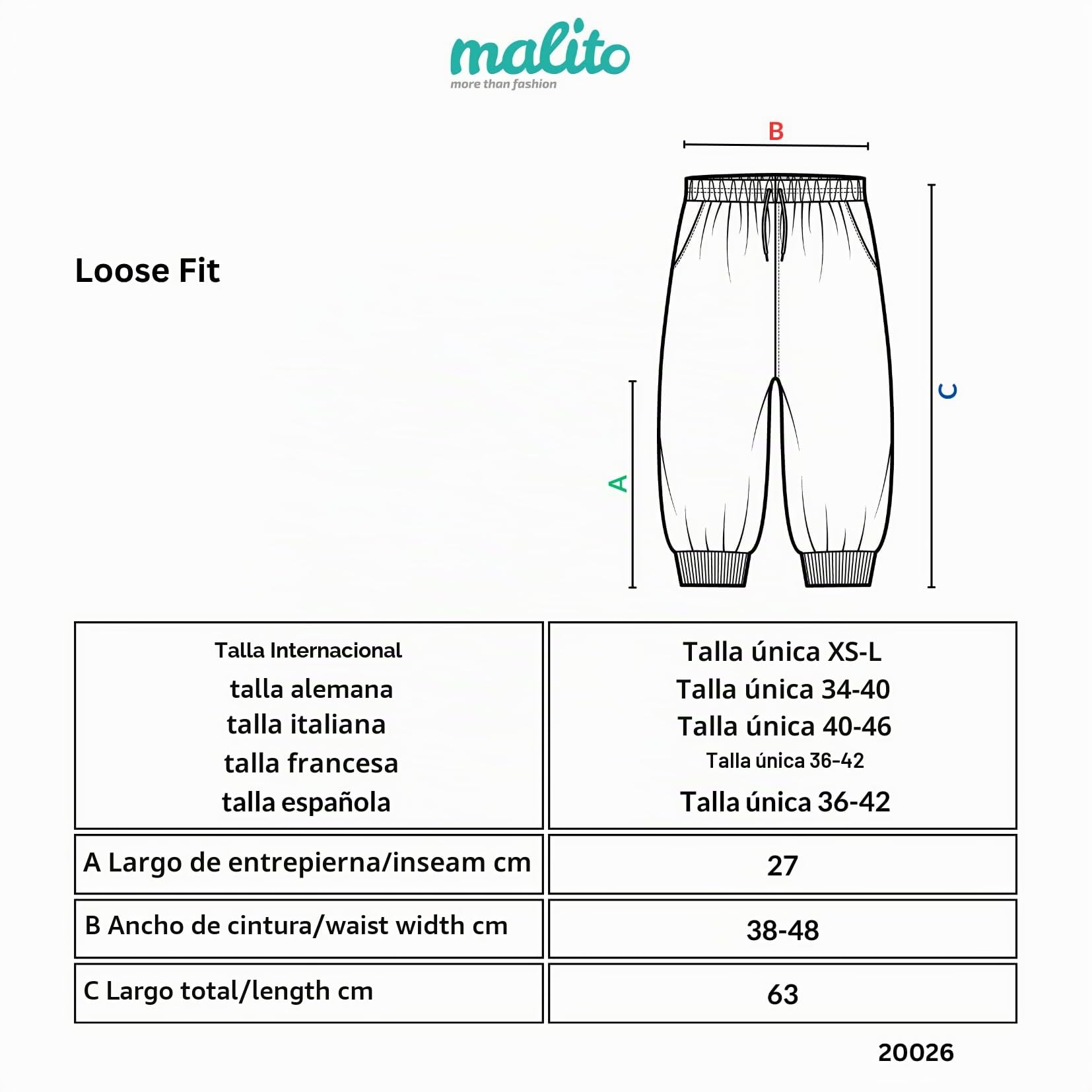 Malito Corto Baggy pantalón Verano Harem Boyfriend Aladin Yoga 20026 Mujer Talla Única