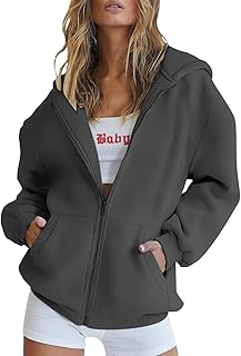 KBOPLEMQ Women's Hoodie Oversize Sweat Jacket with Zip Y2K Zip Up Vintage Hoodie Fashion Long Sleeve Harajuku Streetwear Hoodie Casual Running Jacket Sports Jacket Training Jacket Outwear