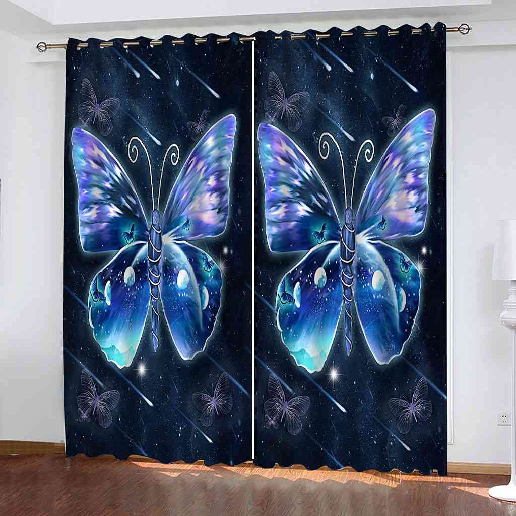Rideaux Occultants Isolé Thermiquement et Phonique Papillon Bleu 3D
