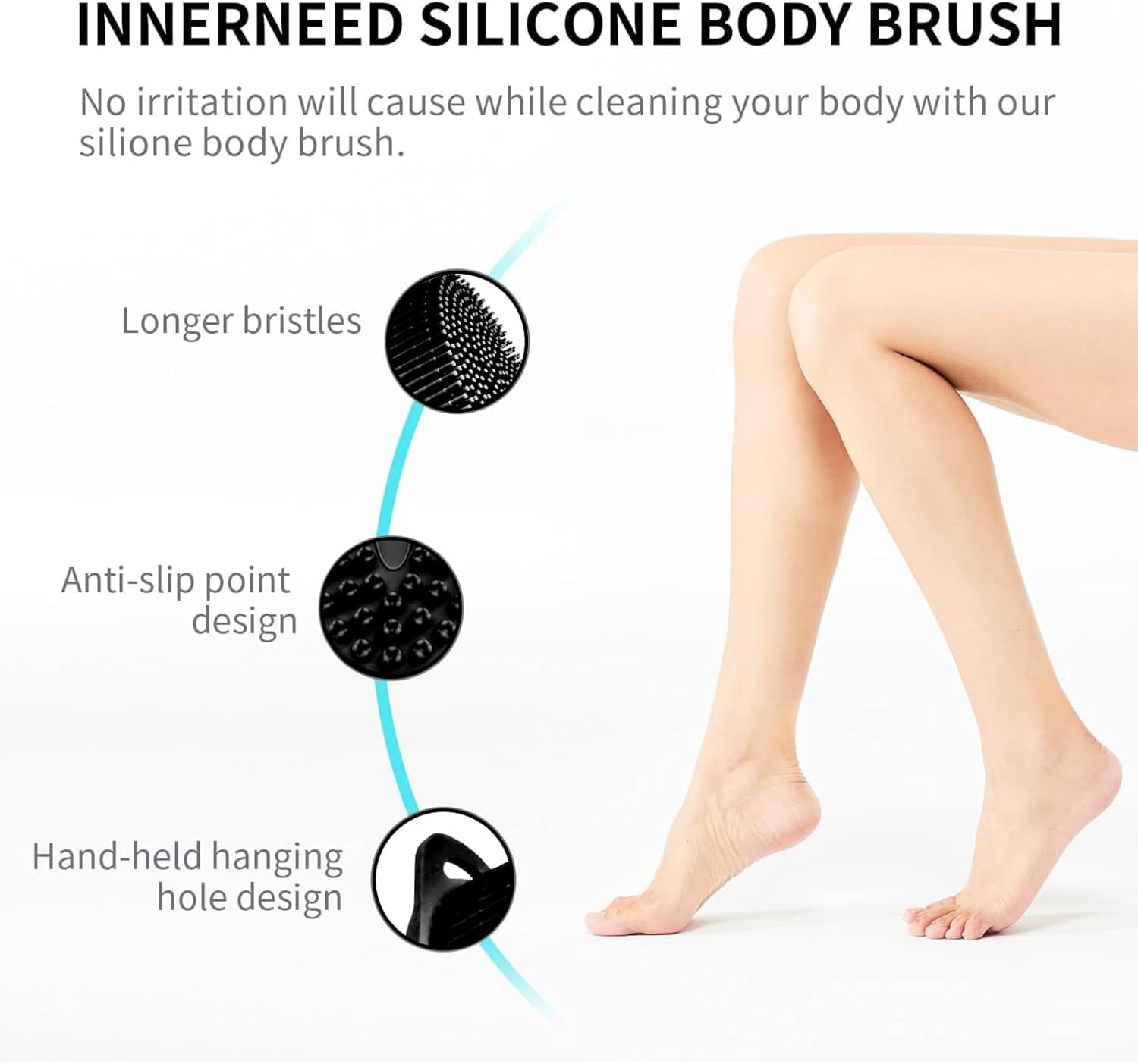 INOVERA (LABEL) Silicone Bathing Scrubber - Exfoliating Cleaning Bath Brush β Soft Body Wash Shower Brushes (Black) 3