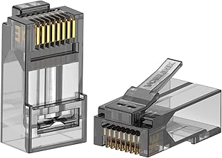 VCE RJ45 Connectors Pass Through, 50 Pack Cat6/Cat5/Cat5e Unshielded Crimp Cable Connector, UTP Network Solid & Stranded Modular Plug, Gold Plated 23-26 AWG Cable Ethernet Ends, Transparent Black