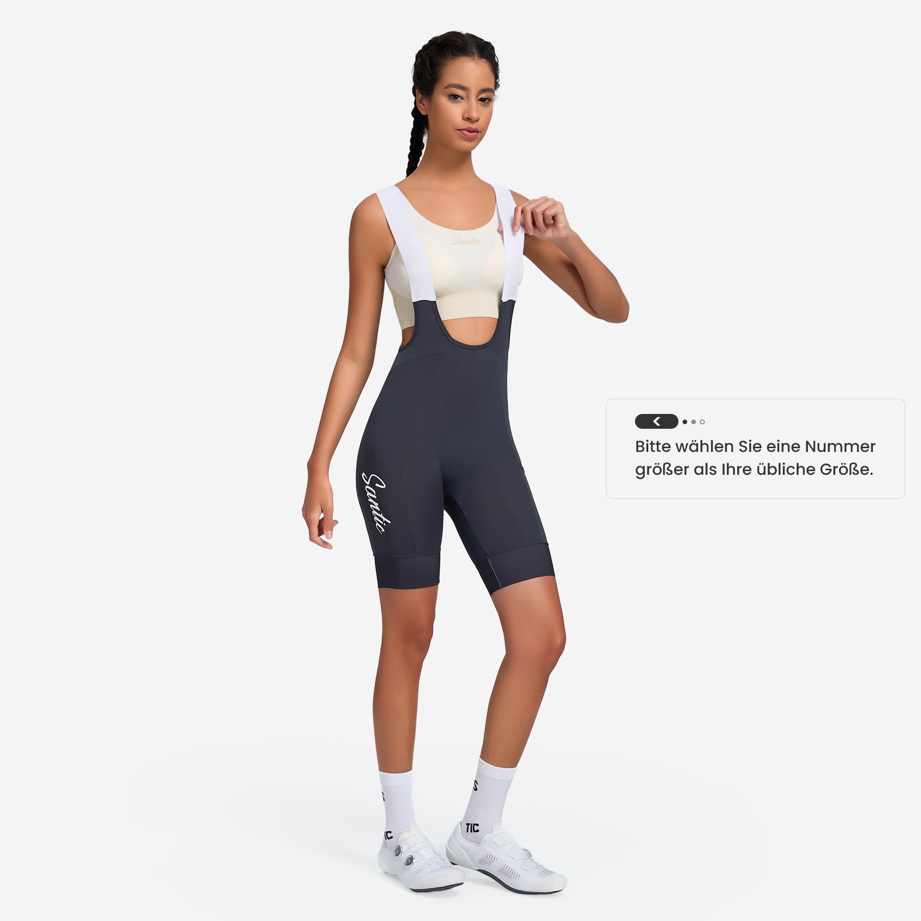 Santic Short de cyclisme rembourré pour femme avec bretelles et poche rembourrée 4D