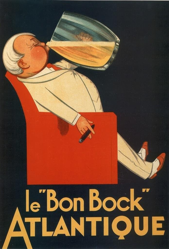 Le Bon Bock Atlantique Vintage French Good Beer Liquor Mug Advertisement France Brewery Liquor Ad Drinking Cigar Cool Wall Art Print Poster 24x36