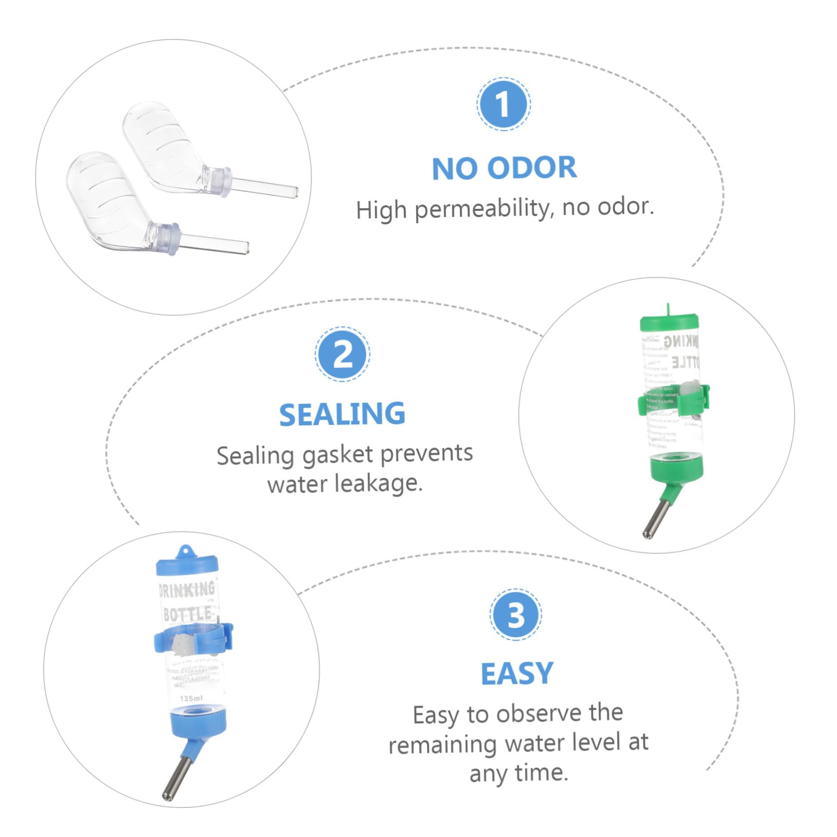 POPETPOP 8piezas Botella De Agua para Animales Bebedero Cabezal De Inoxidable y Transparente para Hámsteres Conejos y Roedores