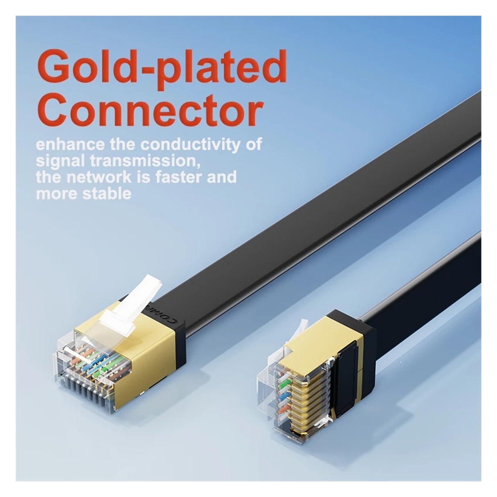 Générique Câble Ethernet plat Cat 8, 40Gbps, RJ45, réseau Lan, for PC, Modem, ordinateur portable, routeur PS5, liaison de données haut débit CAT6(CAT8 Flat Black,25M)