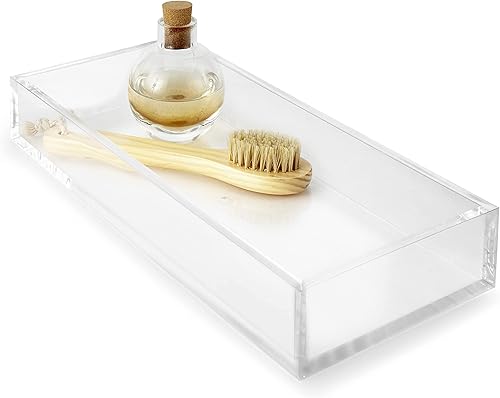 Huang Acrylic Bandeja decorativa transparente Catchall, diseño minimalista para llaves, cartera, perfume, joyas o maquillaje, bandeja organizadora