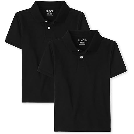 Black Short Sleeve Pique Polo Shirts for Boys