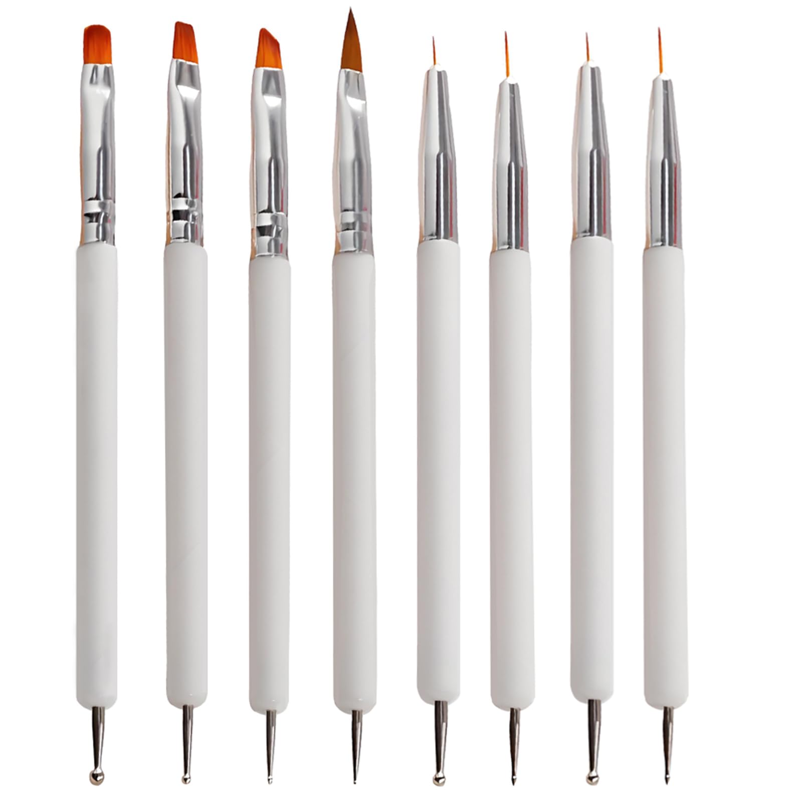 YPYMOD 8 Stück Doppel-Ende Nagel Pinsel, Nageldesign Pinsel, Doppel-Ende Nail Art Pinsel Kit Professionelle Maniküre Werkzeuge Kit（Weiß）