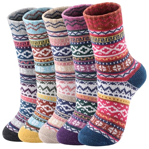 Image of Wool Socks for Women - Womens Wool Socks Winter Sock for men Warm Thick Knit Soft Vintage Casual Crew Sock