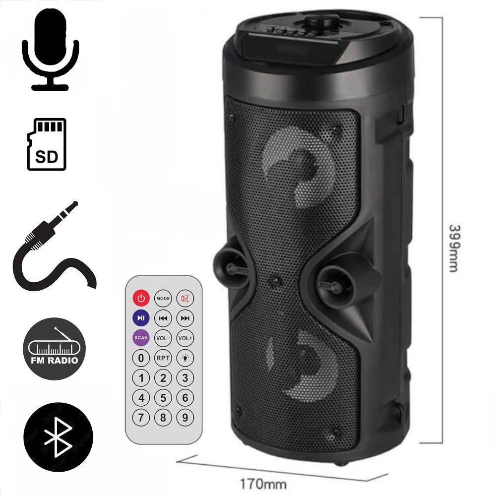 Altavoz Bluetooth – Altavoz Portátil con Modo Karaoke y Micrófono, Radio FM Y Lector USB y SD, Luces LED Discoteca, Altavoz Inalámbrico