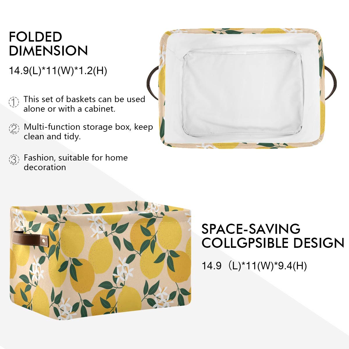 Storage Basket Fruit Lemon Flower Leaves Shelf