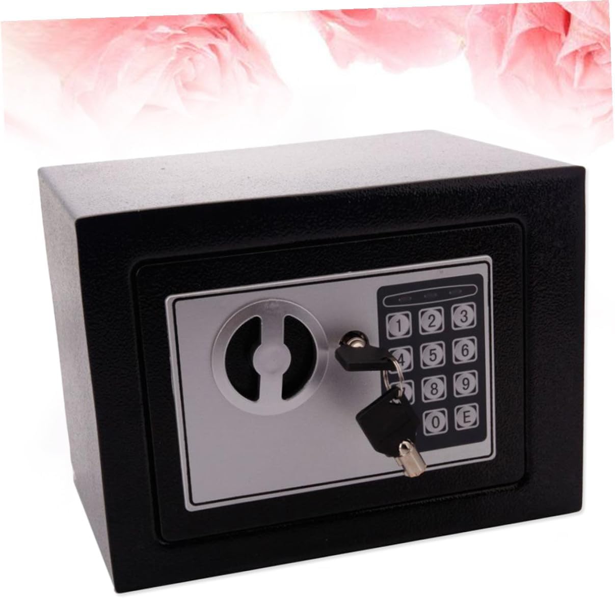 Small Steel Mini Safety Box with Digital Keypad Lock and Manual Override Key, Compact Home Security Safe Box for Cash and Valuables, Black Cabinet Safe without Battery