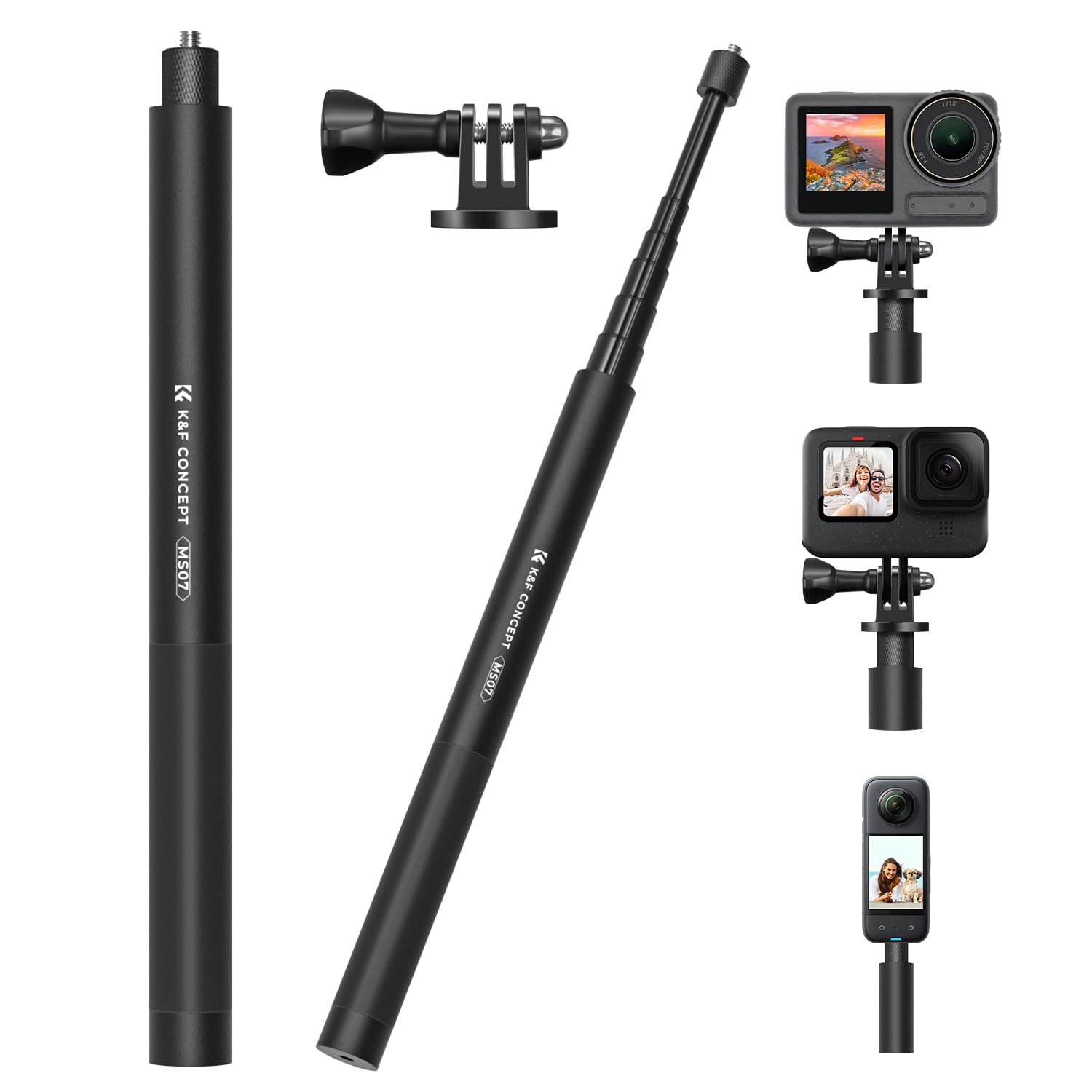K&F CONCEPT MS07 153CM Selfie Stick,Unsichtbarer Selfiestick,Einbein Stativ mit GoPro-Adapter,Extendable Handheld Pole Stick Monopod Kompatible mit GoPro DJI Osmo Pocket 4/3,Insta360 X5/X4/Ace/Ace Pro