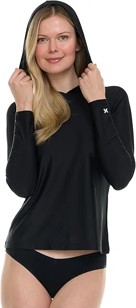 Hurley Rash Guard for Women with Hood, Long Sleeve Hoodie Swim Shirts for Women, Quick Dry UPF 50+ SPF Sun & UV Protection