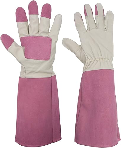 HANDLANDY Guantes de jardinería de poda de rosas para hombres y mujeres, guantes largos a prueba de espinas, piel de cerdo, transpirables y