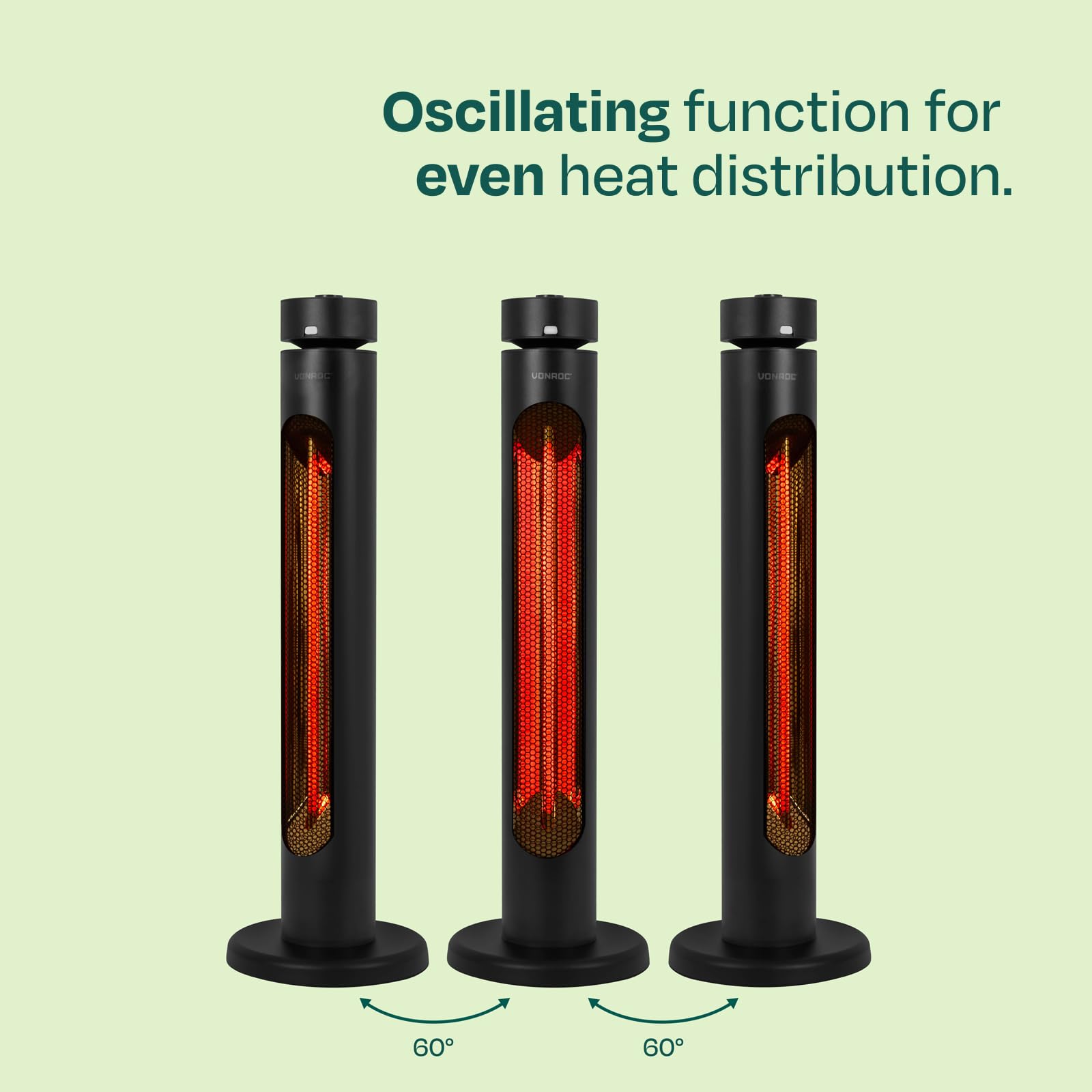 VONROC Riscaldatore da esterno Panarea 2000W oscillante | con infrarossi Golden Carbon , livelli di calore, IP45, telecomando