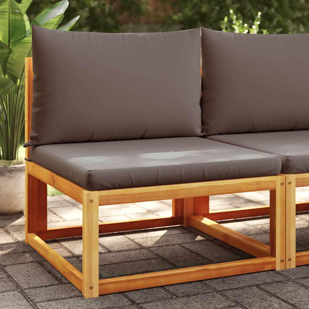 Sofa ogrodowa bez podłokietników z poduszkami z litego drewna akacjowego i szarego rattanu PE, 65 x 65 x 65 cm, sofa outdoorowa do ogrodu, na taras, balkon, wygodna sofa tarasowa z poszewką