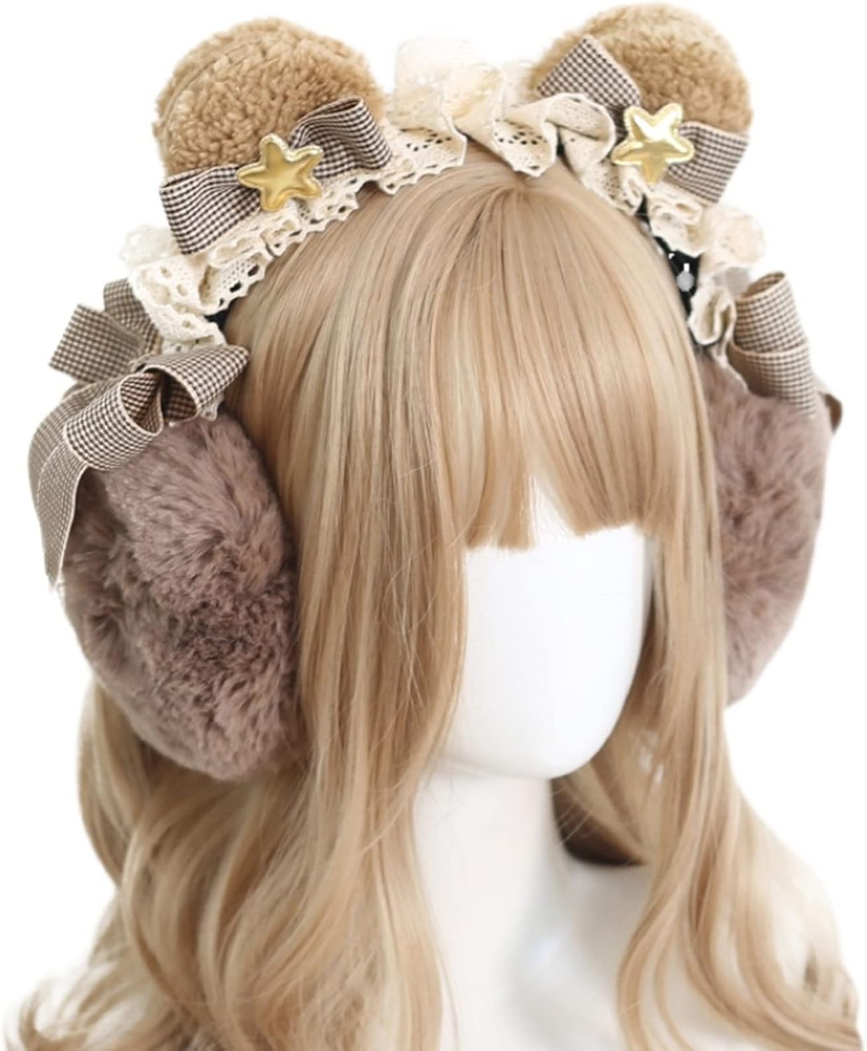 CoBtee Kawaii Cute Sheep Ears Hair Band Ear Warmers Headband Head Wrap Women Girls Winter Christmas Party Halloween (bear ear earmuff)