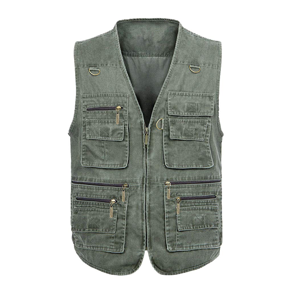 Anyua Men's Army Green Denim Fishing Waistcoat Vest Jackets Breathable For Photography Climbing Travel Sports Hiking And Hunting 5XL