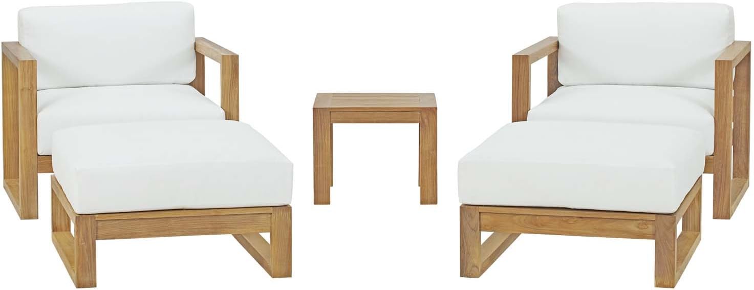 Modway Upland Teak Wood Outdoor Patio 5-Piece Sectional Sofa Set with Cushions in Natural White