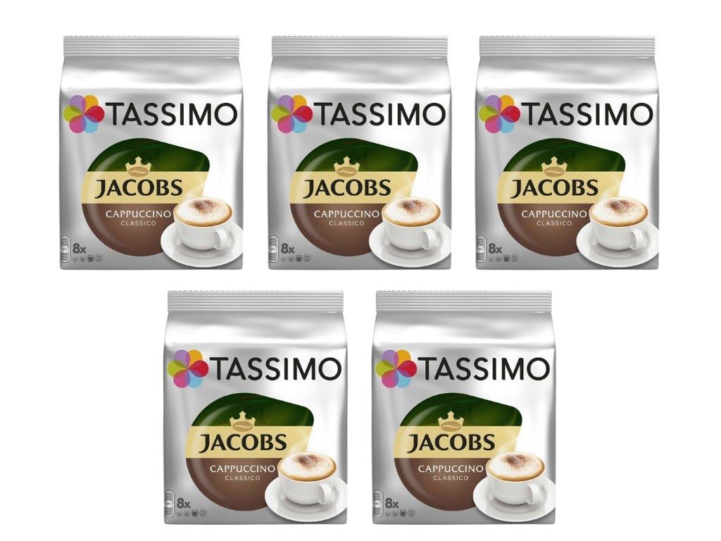 BOSCH Tassimo Jacobs Cappuccino, kapsułki z kawą, palona kawa mielona, 5 x 16 sztuk T-Discs