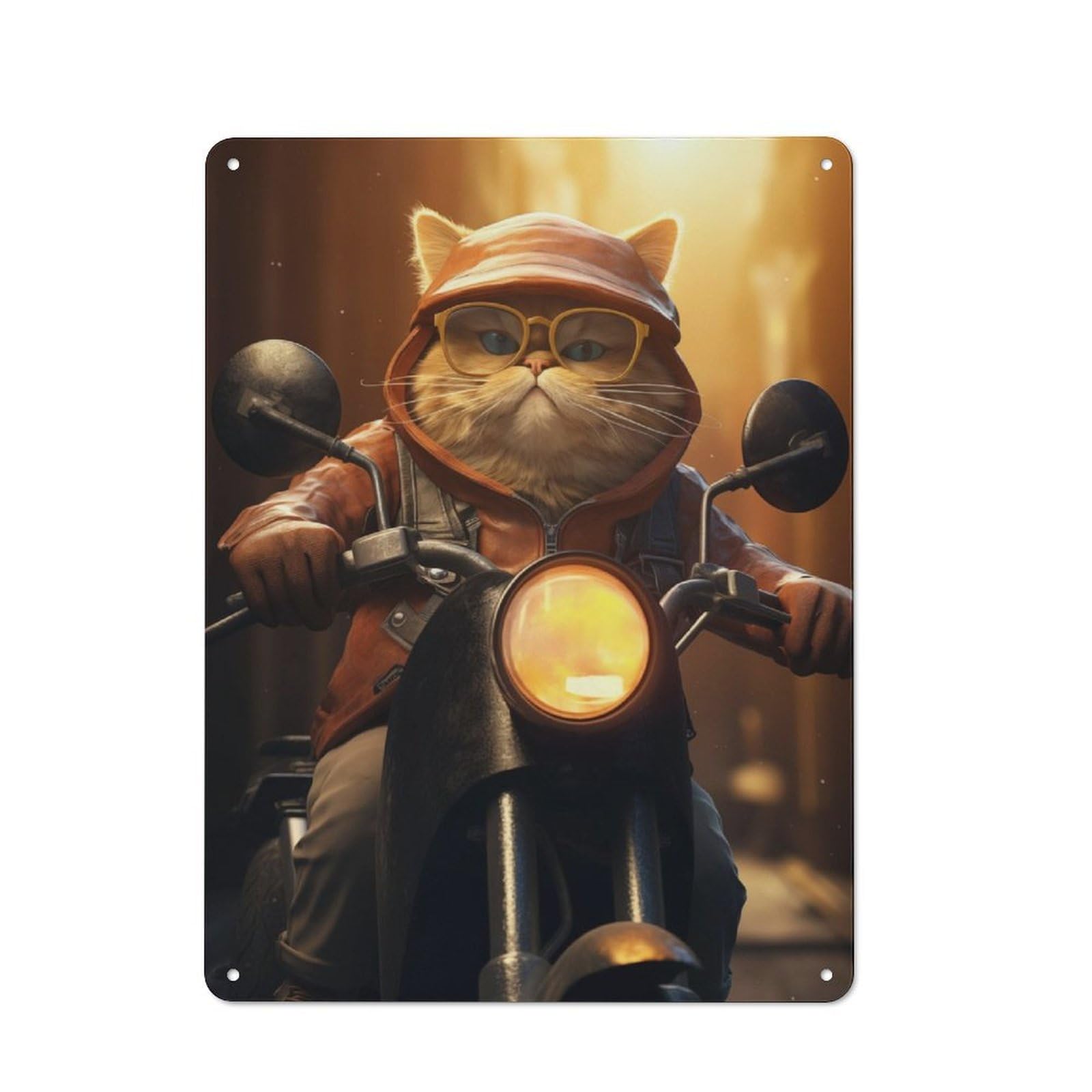 Junmoney Fat Cat Riding Motorcycle Metal Wall Sign 40X30cm Featuring For Workshop Wall, Suited To Metal Sign Collectors