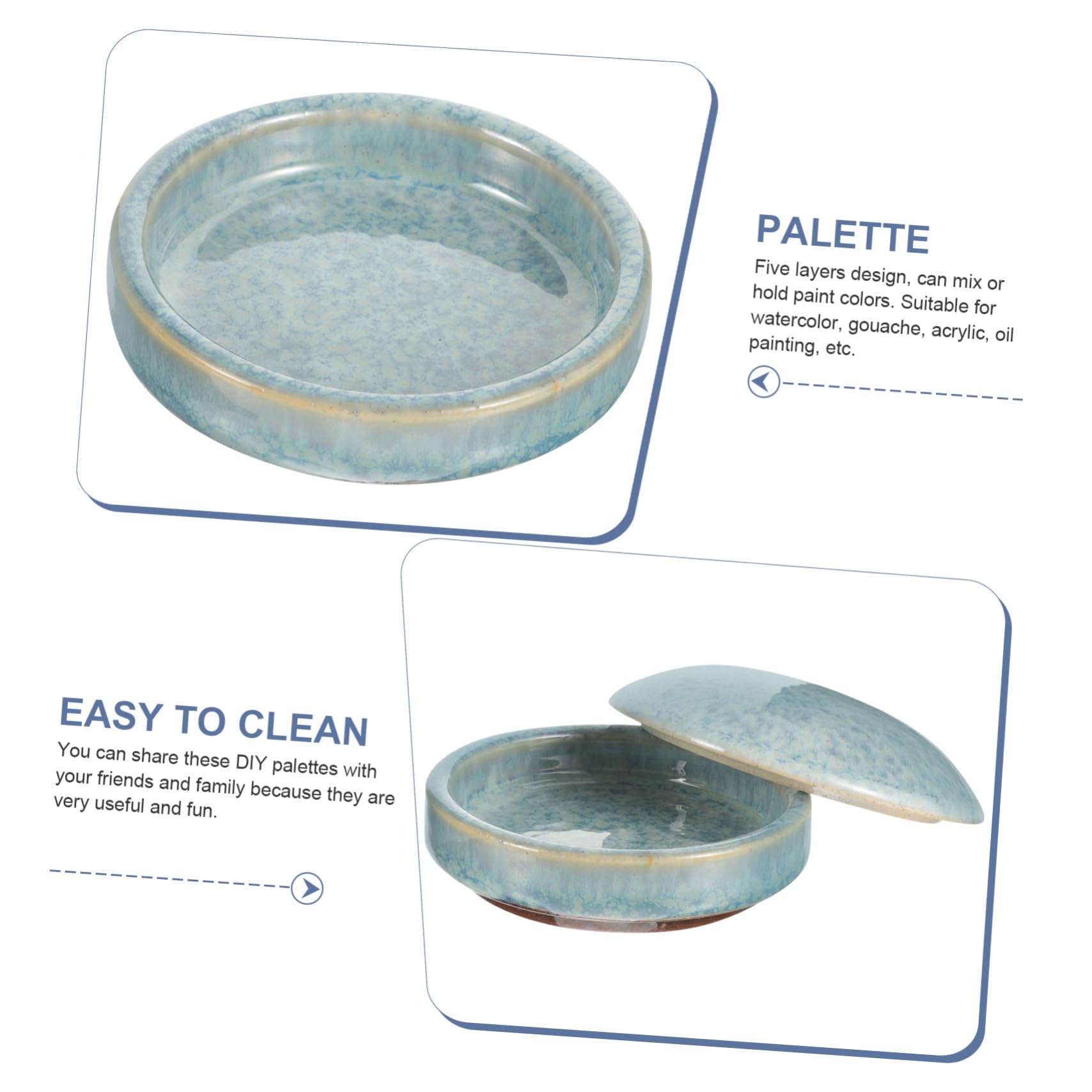 Palette en Céramique à 5 Couches Couvercle, Plaque de Mélange pour Aquarelle et Gouache, Empilable et Facile à Utiliser pour Artistes et Garçon et Filles