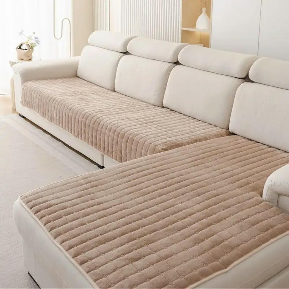 VIXDA Plush plaid sofa cushion non-slip four seasons universal living room sofa cover simple thickened velvet cushion towel