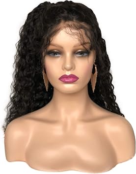 Voloria Realistic Female Mannequin Head with Shoulder Manikin PVC Head Bust Wig Head Stand with Makeup for Wigs Display Necklace Earrings Beige