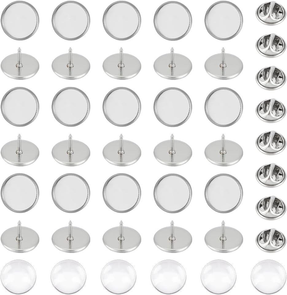 UNICRAFTALE 40 Set DIY Dome Brooch Kit - Stainless Steel Base Settings, Cabochon Findings, 12.5mm Bezel Trays with Butterfly Pin Backs