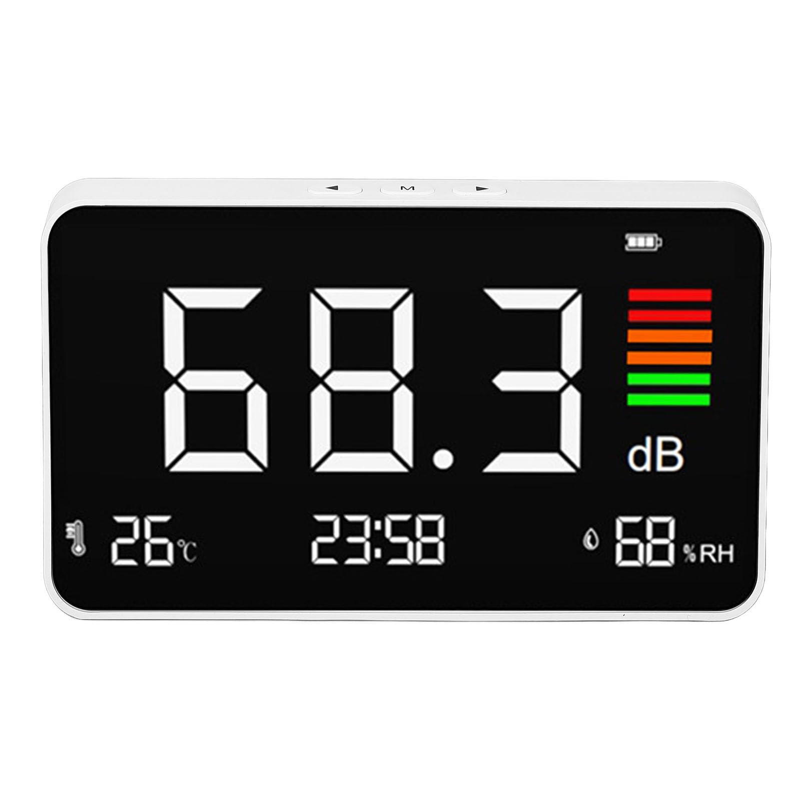 Goshyda Medidor Digital de Decibelios Nivel de Sonido 30-130dBA con Detección de Temperatura y Humedad para Biblioteca Escolar en Casa
