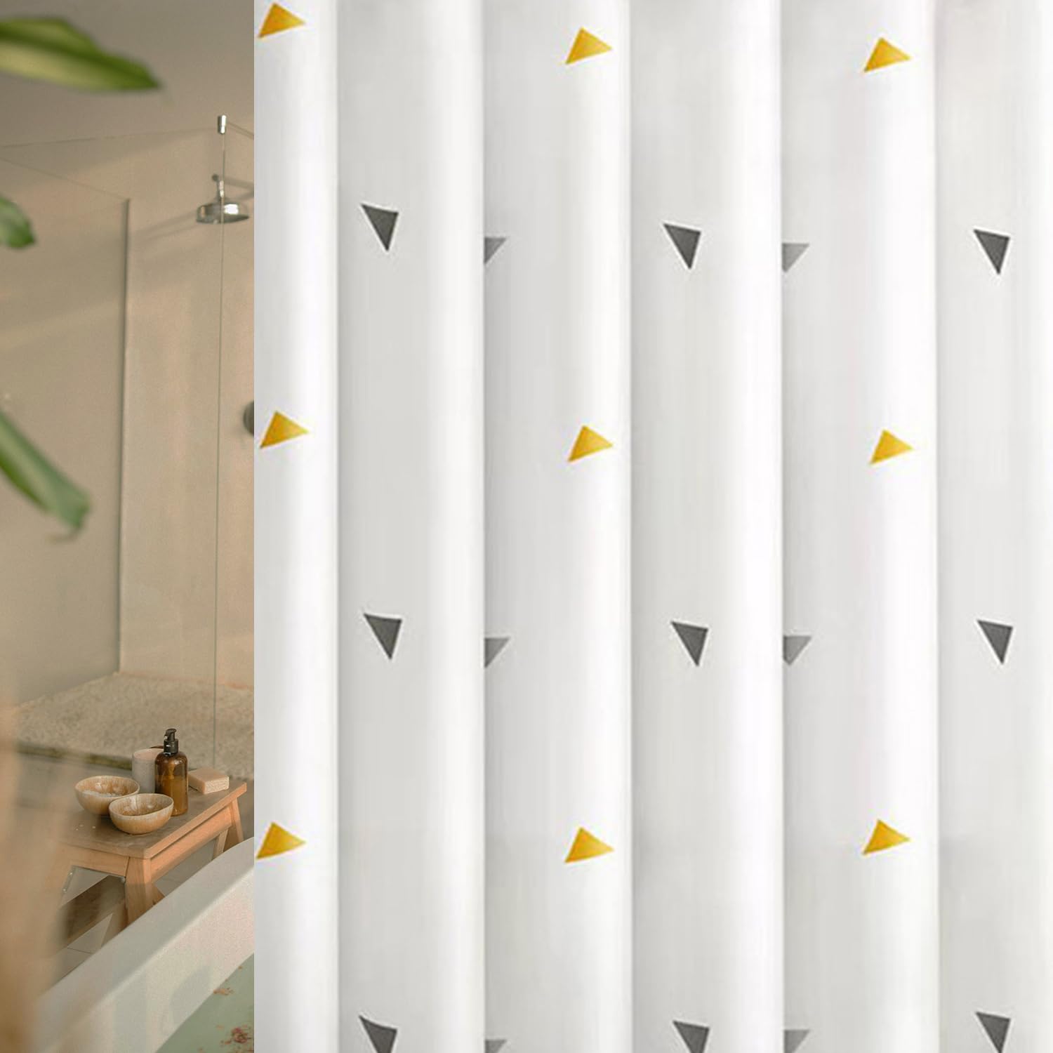 hzkais Shower Curtain, Mould Proof and Mildew Resistant Washable Bathroom Curtains, Shower Curtain for Bathroom, Bath Curtains with Hooks, 180 x 180 cm (71 x 71 Inch) (Triangular Shape)