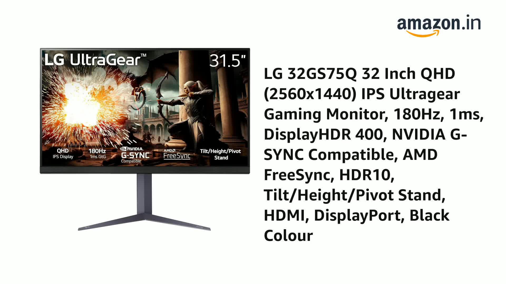 LG 32GS75Q 80cm (32 Inch) Ultragear QHD (2560x1440) IPS Gaming