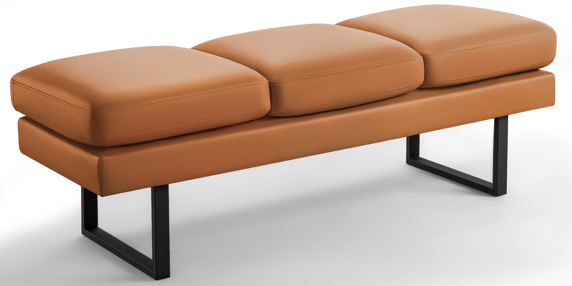 Furniwell Waiting Room Seating - 3-Seat Faux Leather Reception Bench, Office & Conference Room Guest Chair, Brown