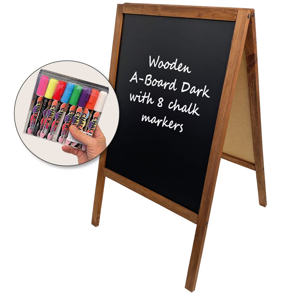 DisplayLager - Pizarra de tiza para clientes, 60 x 100, madera teñida, incluye 8 lápices de tiza de colores