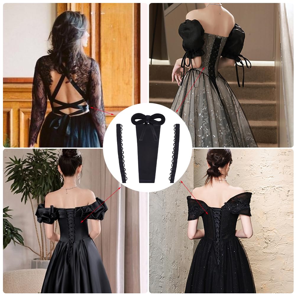 GORGECRAFT 4 pz Kit Corsetto in Raso Pannello di Pizzo in Raso Nero con Cerniera di Ricambio Nastro Regolabile Cravatte Posteriori Corsetti per Abiti da Ballo Abiti Formali Accessori Fai da Te