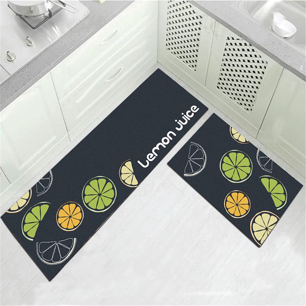 Treer Alfombras Cocina Lavable Antideslizante Absorbente, Alfombra de Pasillo con Patrón, Felpudos para Interiores y Exteriores, Alfombrillas para Cocina, Dormitorio, Baño (Limón,40x120cm)
