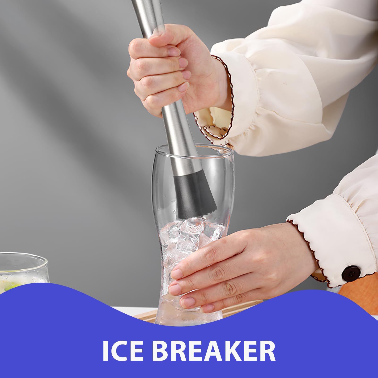 Hielo de acero inoxidable, trituradora de hielo mezclador para cócteles de menta profesional Bartender herramienta esencial, cómoda y resistente trituradora de patatas