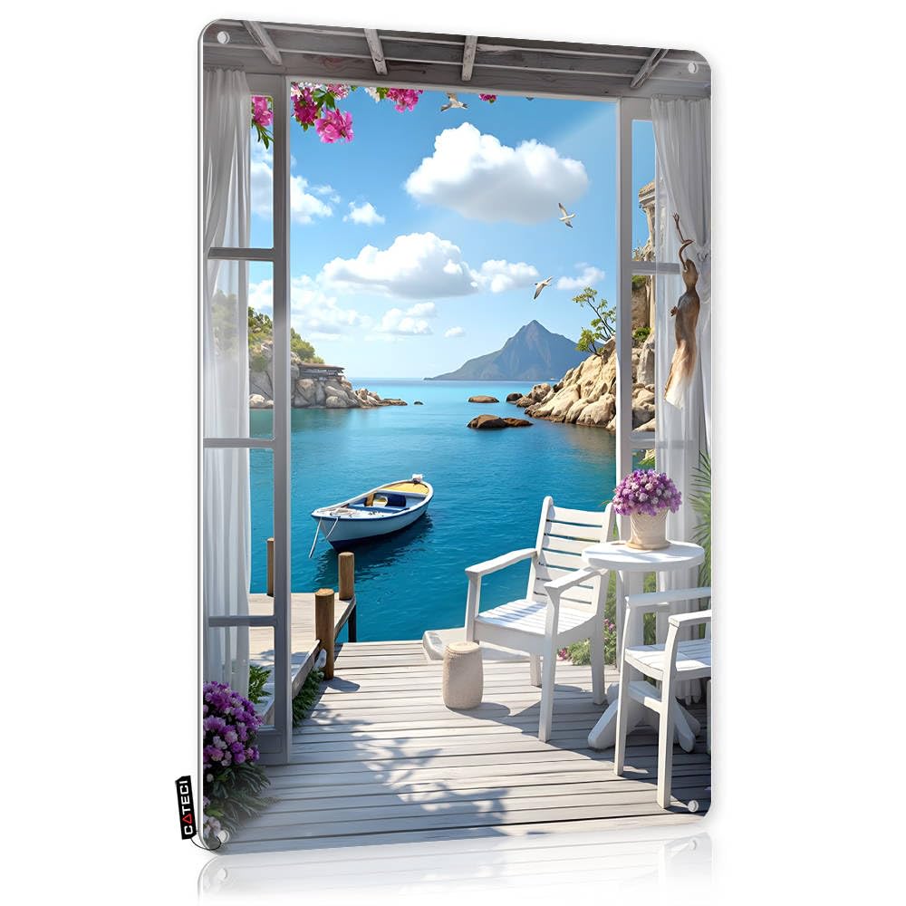 Fzfn Colour Seaside Retreat: A Serene Escape To Nature's Embrace Matal Sign Man Cave Stuff Decorative | Classic Sweet Hanging Art For Backyard Bar Living Room(20X30cm)