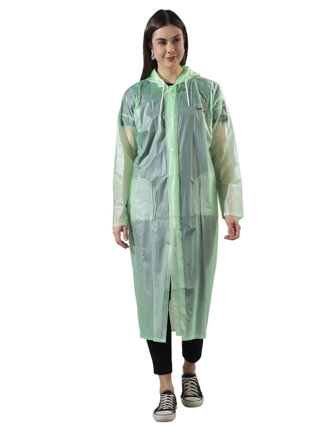 dollar Unisex Transparent PVC Waterproof Long Raincoat | Zipper & Button Closure | Adjustable Hood & Pocket | Lightweight Reusable Rainwear for Men & Women-picture-17