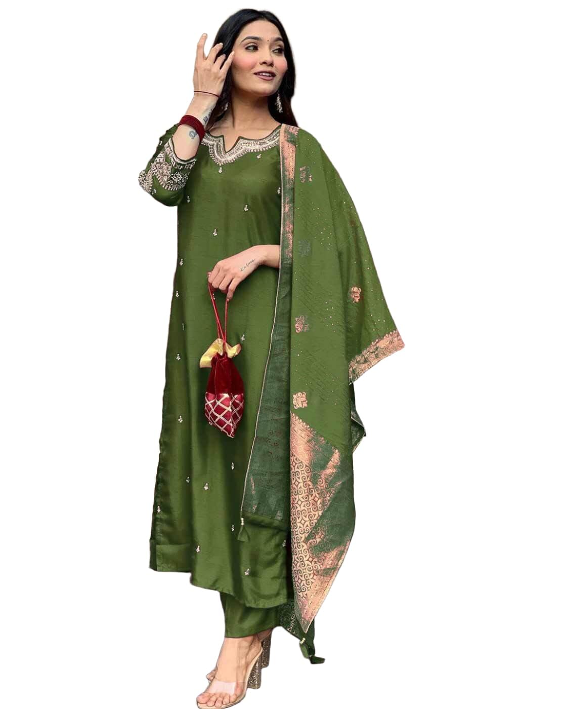 Women Embroidered Kurta Pant & Floral Printed Dupatta Set-image-49