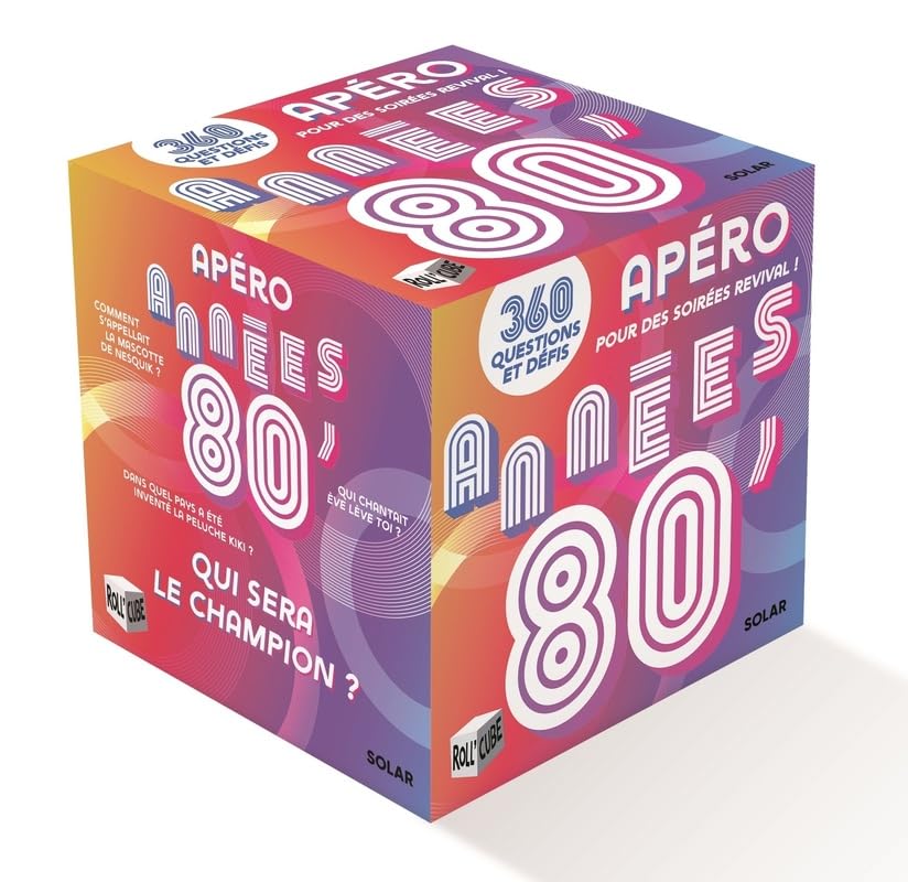 Rollcube apéro Culture générale années 80 : jeu de cartes de quiz rétro pour soirées