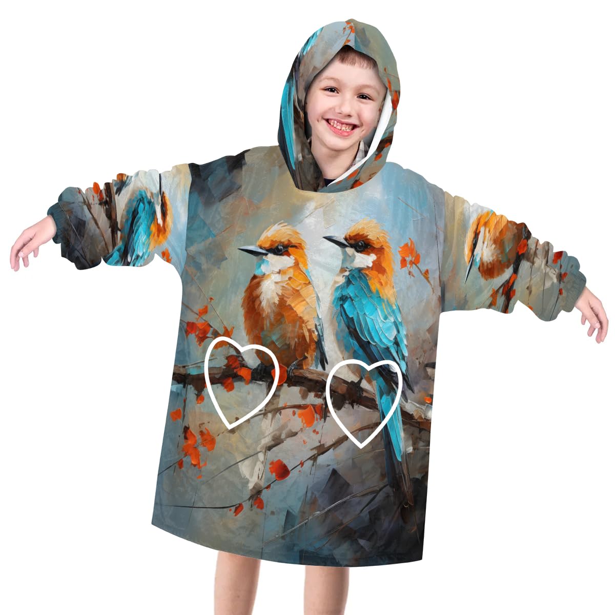 Wearable Blanket Hoodie for Kids, Charming Bird Fleece Sweatshirt Blanket Oversized Blanket Sweatshirt with Pocket Flannel Warm Hooded Blanket 6-10 Year Old Girl Boy Gift, One Size