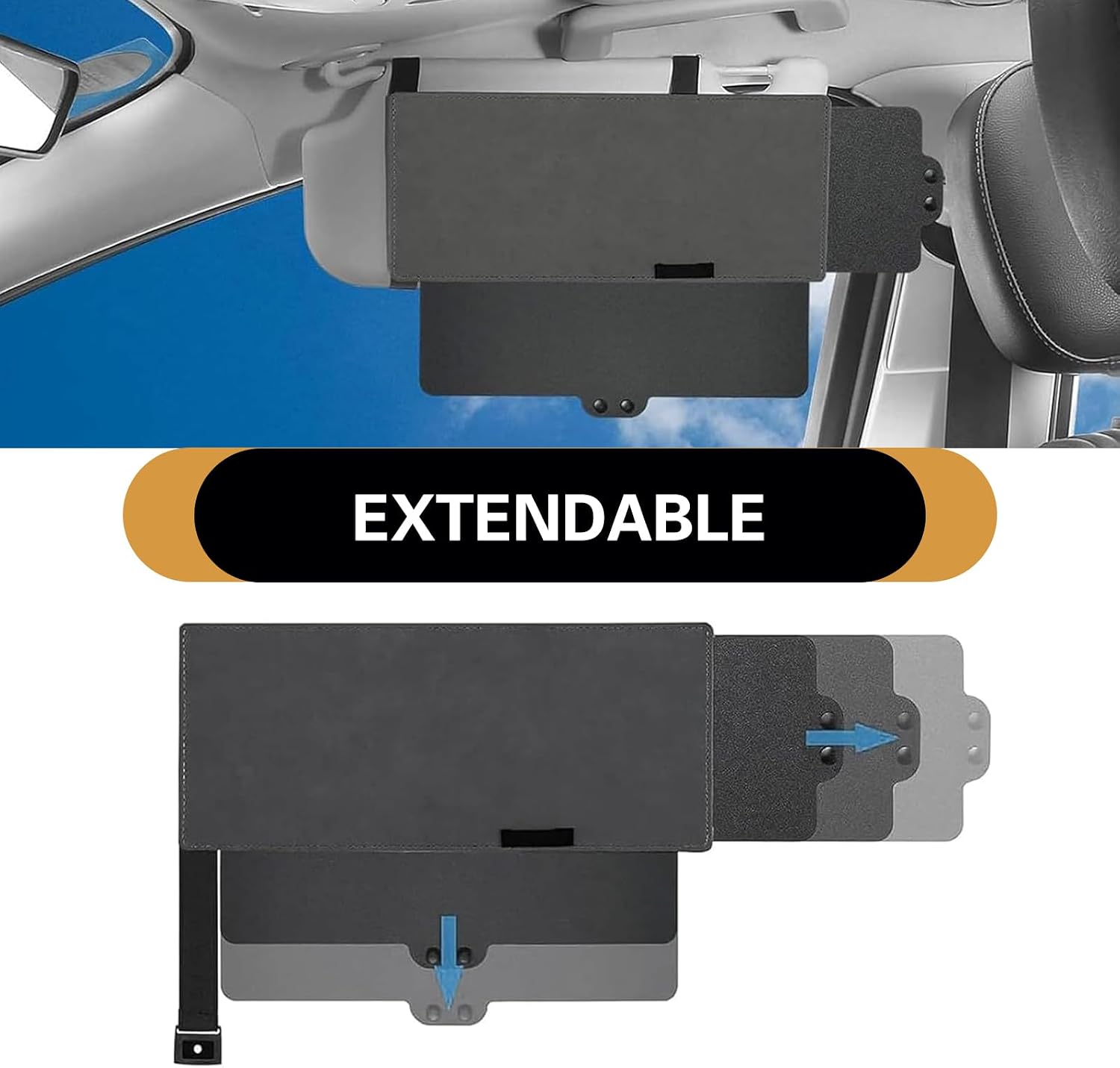 Car Sun Visor Extender, 12.2" x 5.9" Portable Visor Extension, Anti-Glare Retractable Sunvisor Extender, Universal Vision Protection Accessories (Dark Gray)