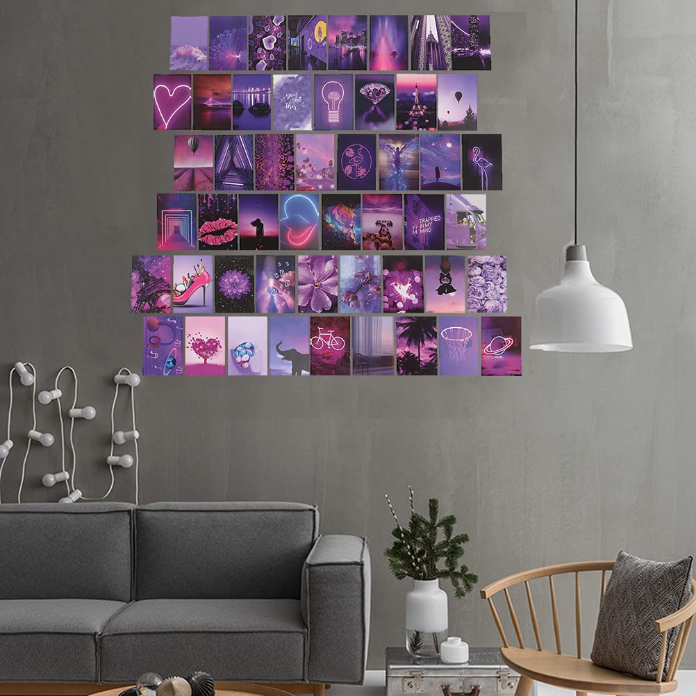 NIU MANG 50Pcs Purple Aesthetic Photo Collage Kit, Wall Art Pictures