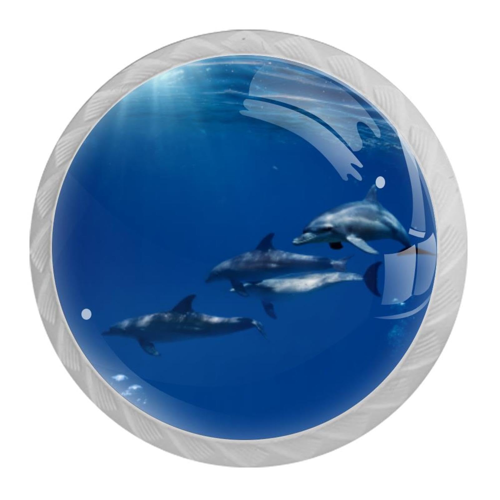 Tqmspg 4 Pieces Drawer Pulls Dolphins Underwater Door Knobs Dresser Handles for Kitchen Wardrobe Cupboard Hardware Furniture