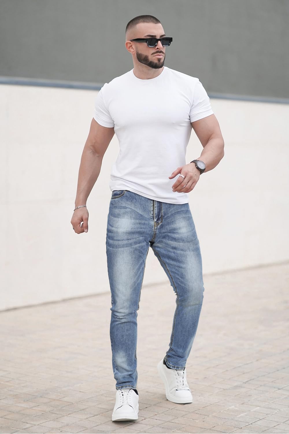 Slim Fit Stretch Jeans for Men Tapered Leg Skinny Fit Jeans Blue Color No Ripped 28 - Image 3