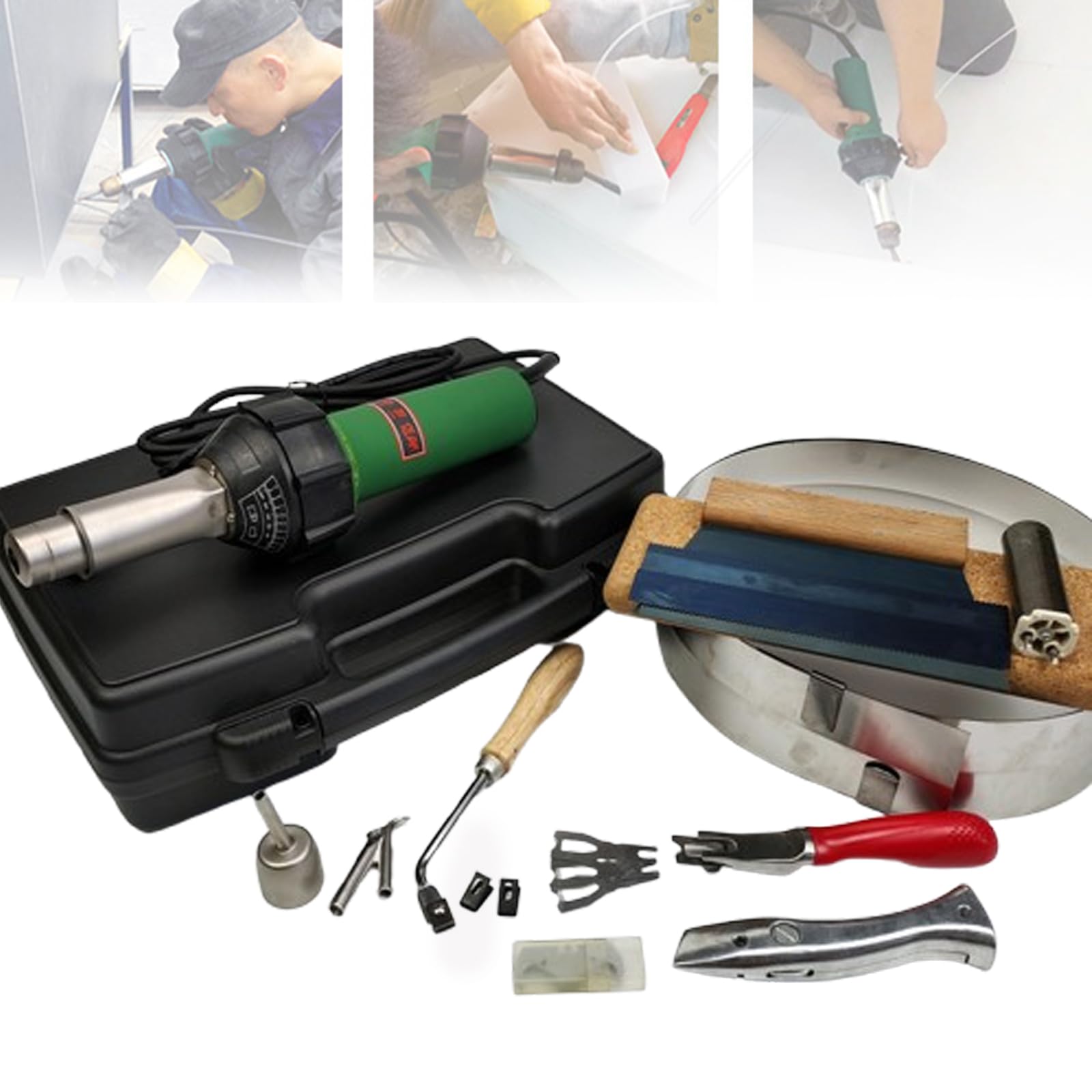Pistola de calor para soldador de plástico, 1600 W, temperatura ajustable de 30 a 650 °C, ranuradora manual, volumen de aire de 260 l/min, ideal para reparar productos de plástico