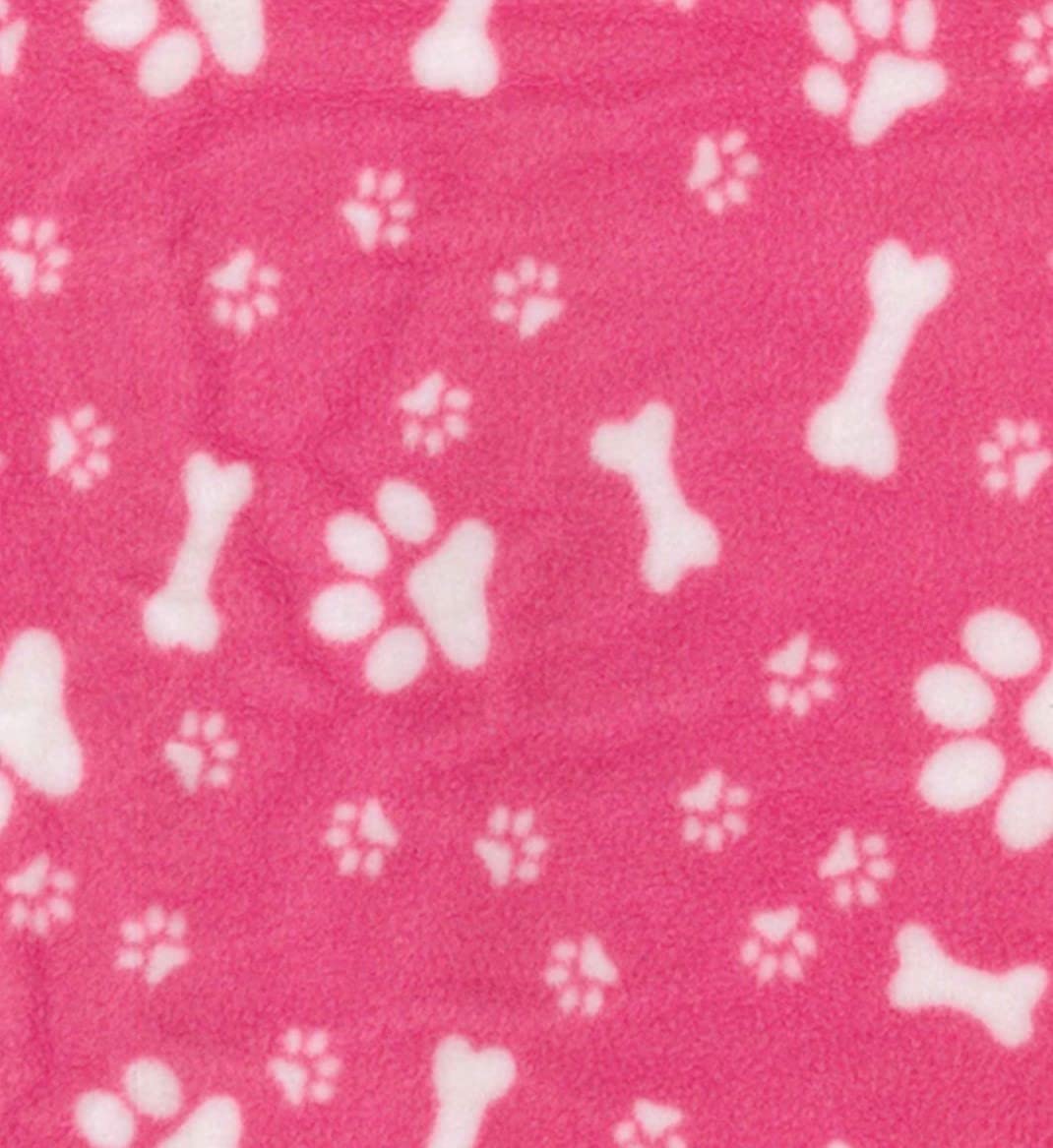 Printed Polar Fleece Fabric Material - Dog Paws & Bones Pink, 1Mtr 150cmx100cm