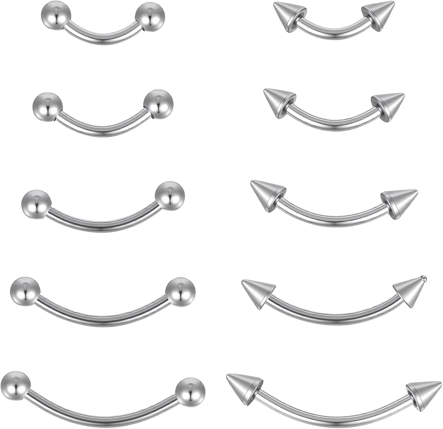 10pcs Vertical Labret Lip Jewelry 16g Silver Eyebrow Piercing Jewelry | Stainless Steel Curved Barbell Eyebrow Rings Lip Jewelrys Ear Helix Conch Daith Rook Piercing Jewelrys With 3mm Balls